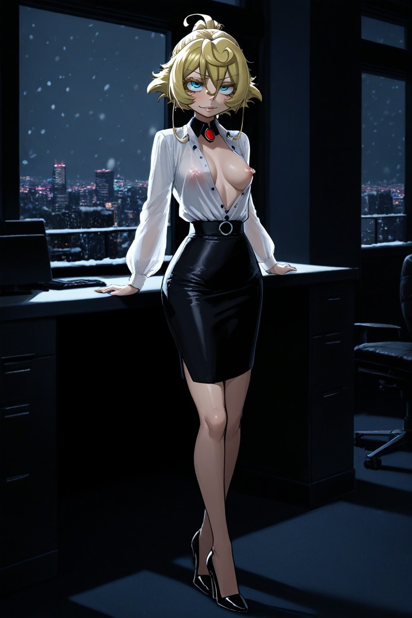 Black Elegant High-heeled Pumps Professional Pose, 18+, Uniform Studio Lighting Hentai IA