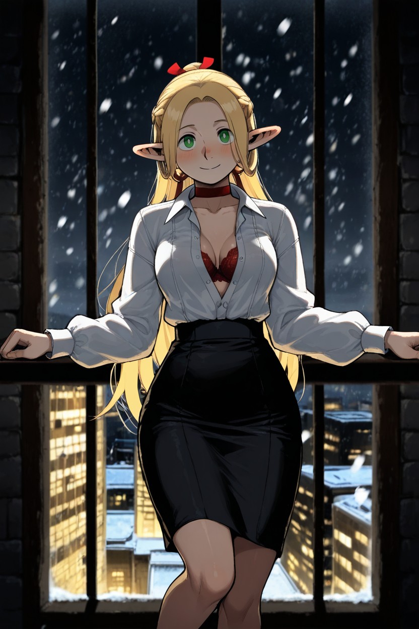 One Leg Bent Back, Professional Secretary, At Night Hentai IA