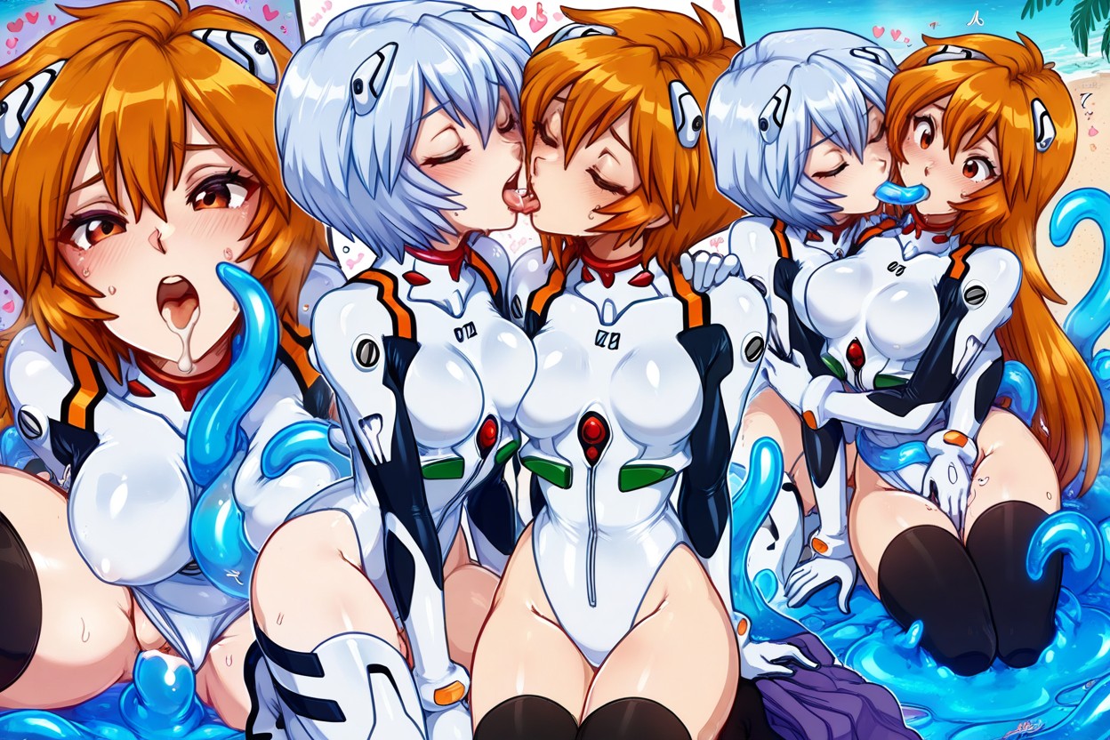 18+, Super Huge Slime Tentacles, Asuka Dressed In Completely Red One-peace Tight Swimsuit-hydrosuit Hentai IA