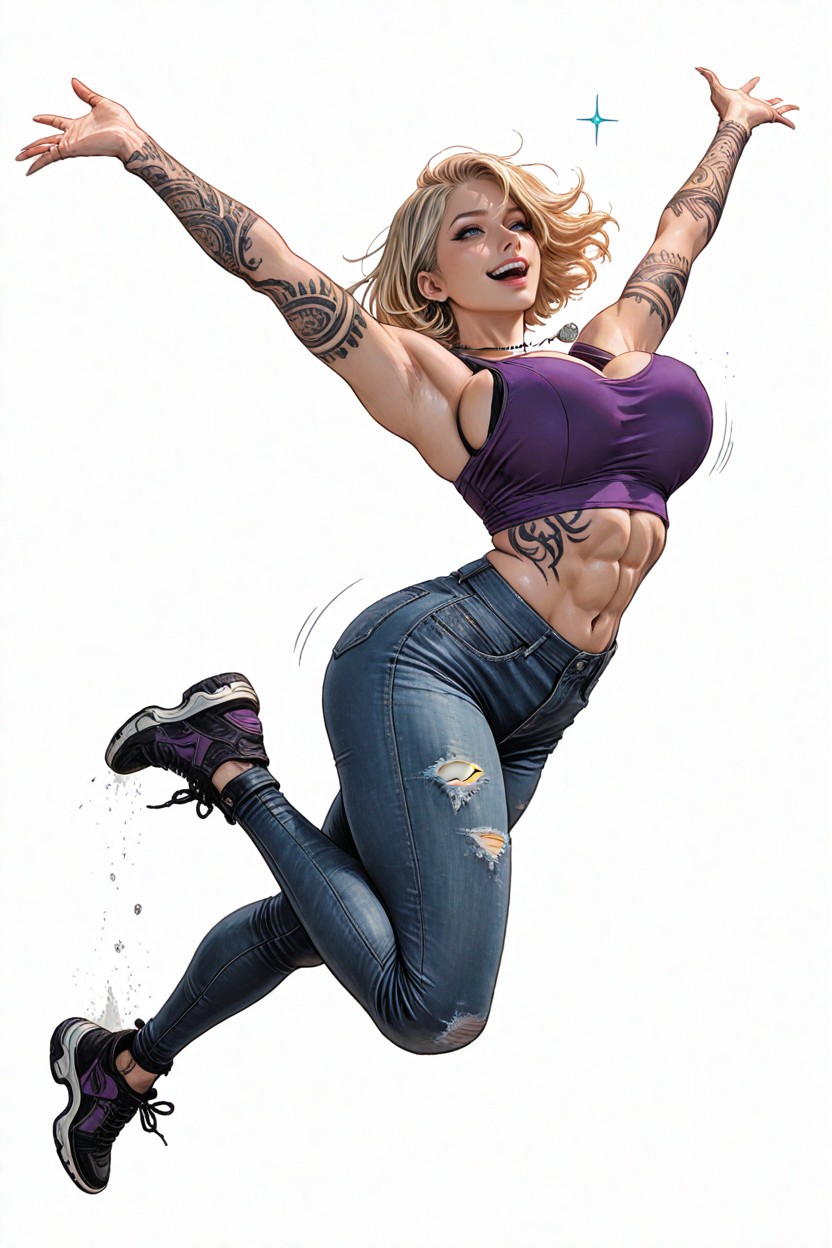 Spontaneous Happy Body Language, Saltando, Large Breasts Hentai IA