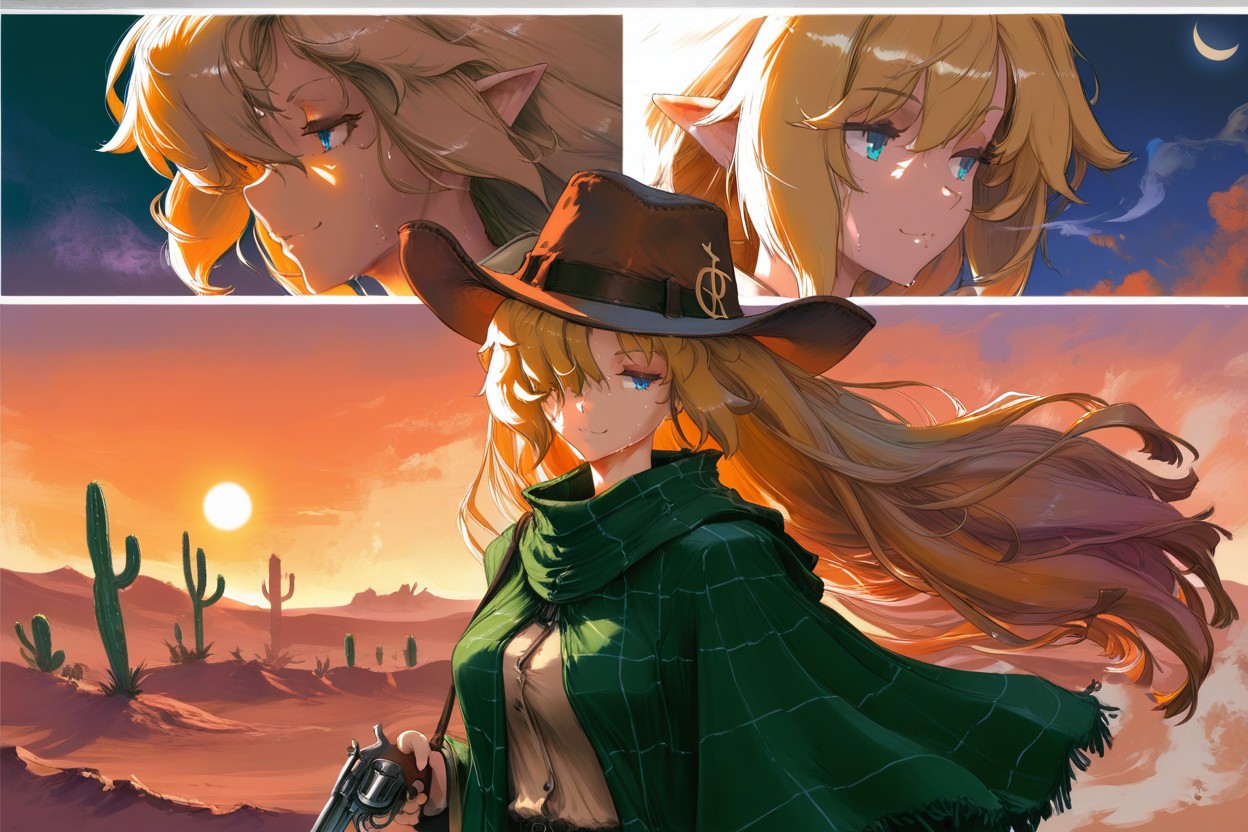 Green Poncho, Brown Cowboy Hat, Sunny Hentai AI Porn
