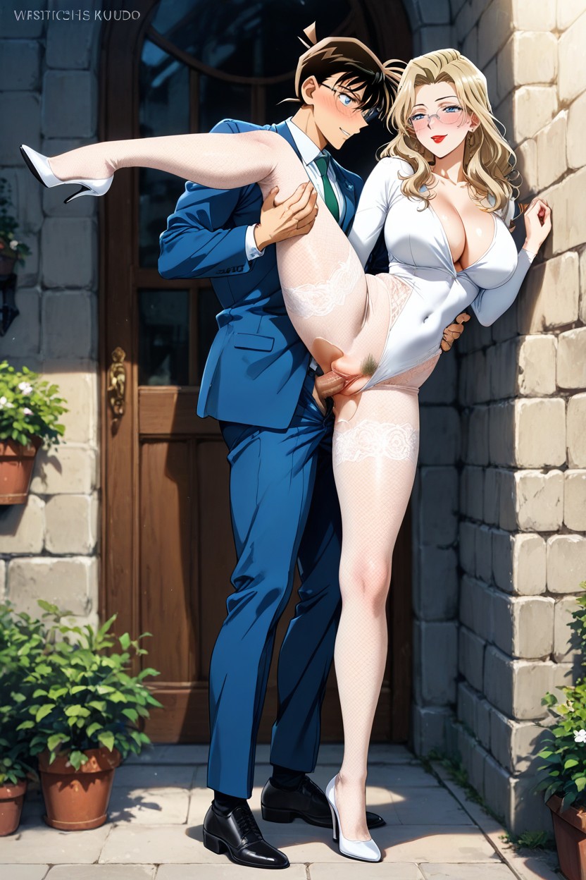 Embarrassed , Wearing Glasses, White Shirt Hentai AI Porn
