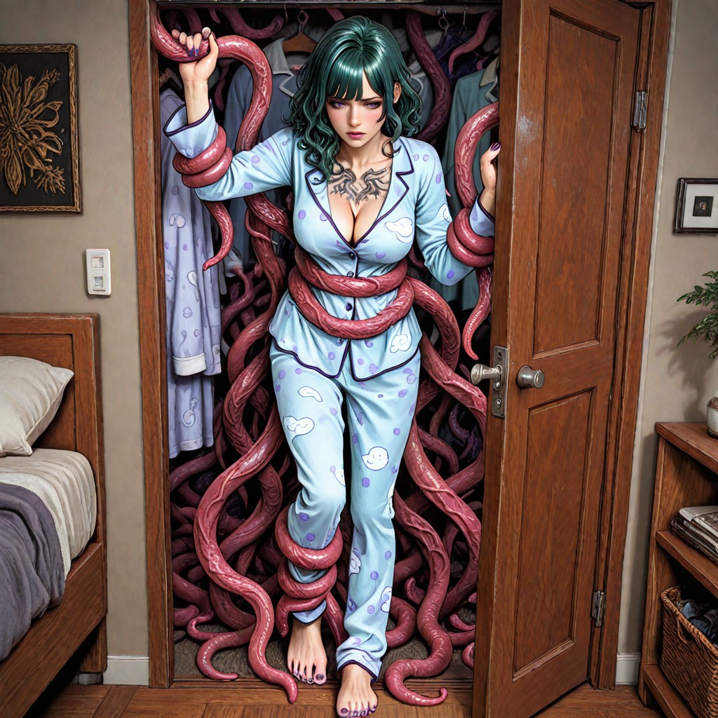 Chest Tattoo, Interior, Purple Nail Polish On Toes And Fingers Hentai AI Porn
