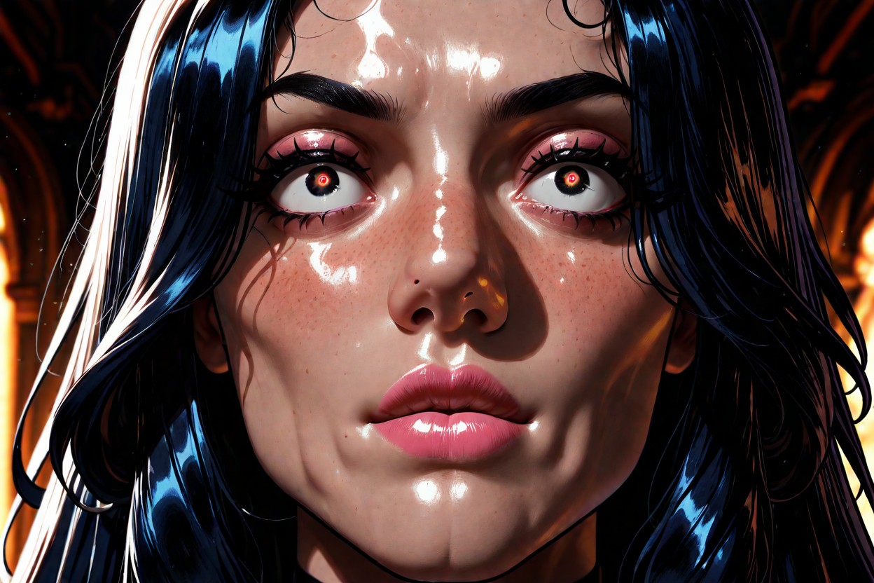 Full Light-pink Lips, Large Blue Irises, Glossy Illustration Hentai IA