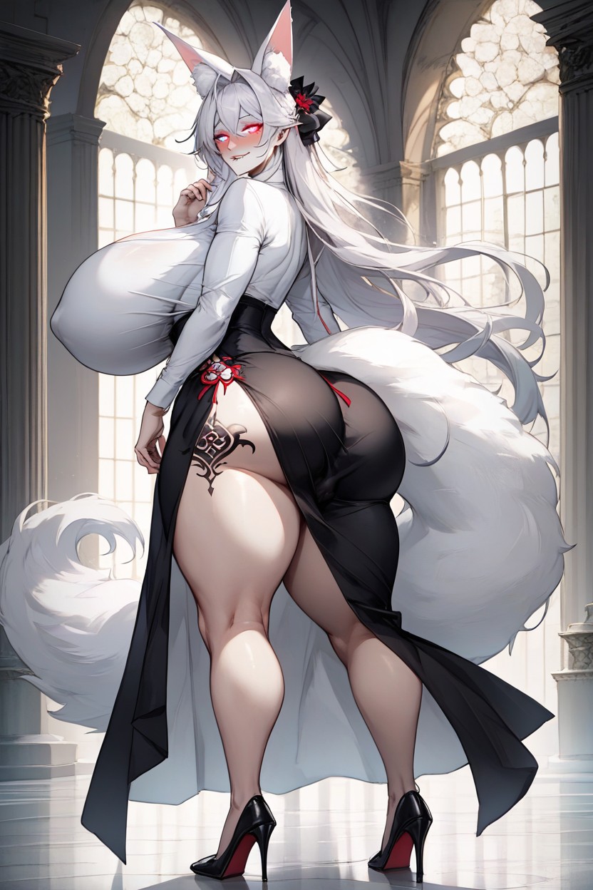 Extremely Large Ass, Biting Lip, Ash Hair Hentai AI Porn