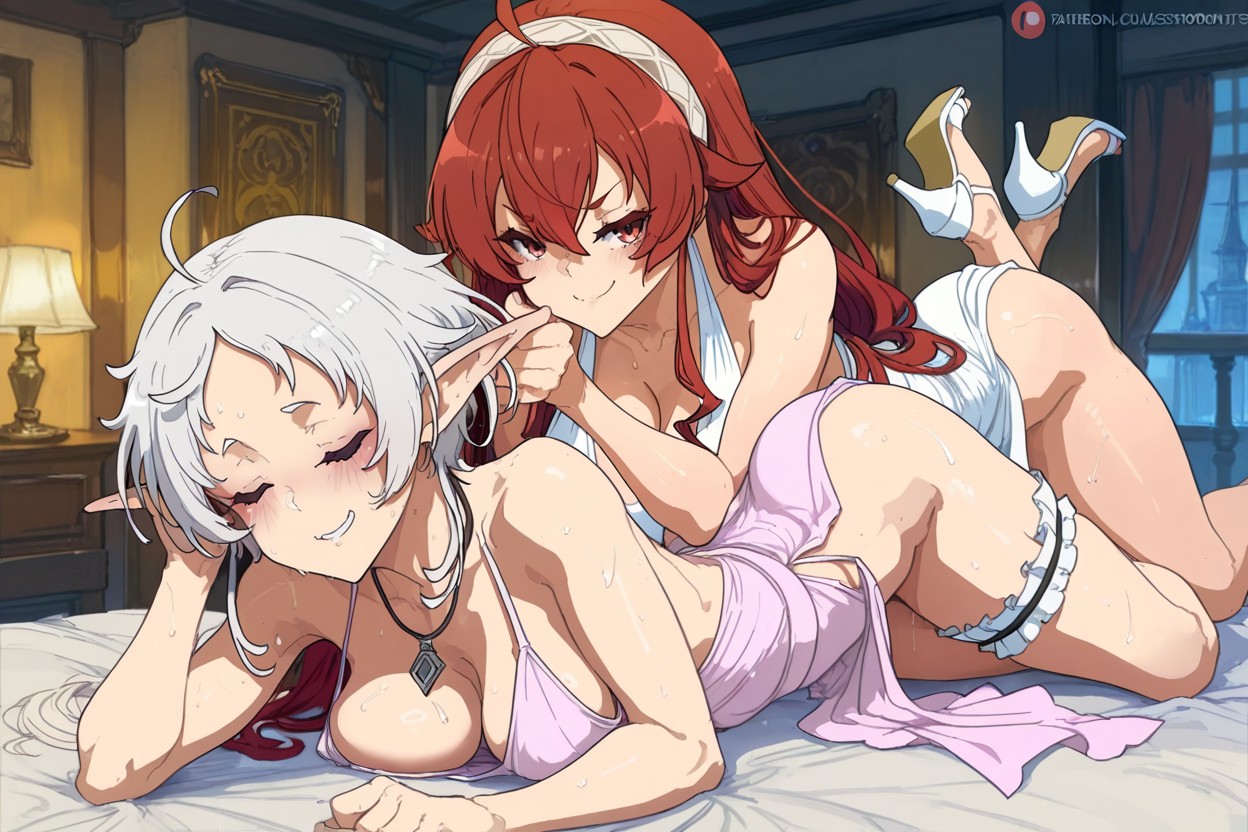 Top Down, Girls, Light Pink Dress Hentai AI Porn