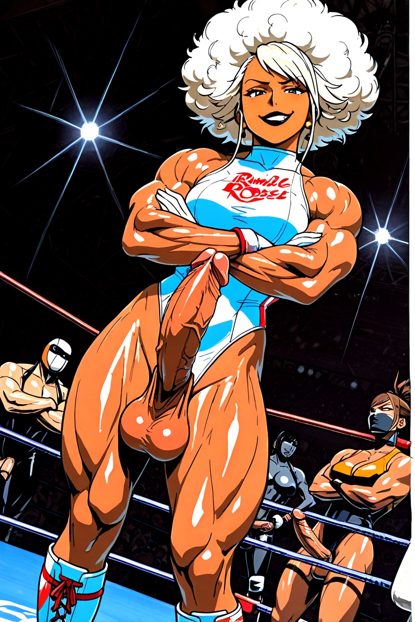 Futanari Wearing Black Lipstick, Rumble Roses Art Style, Afro Hentai AI Porn