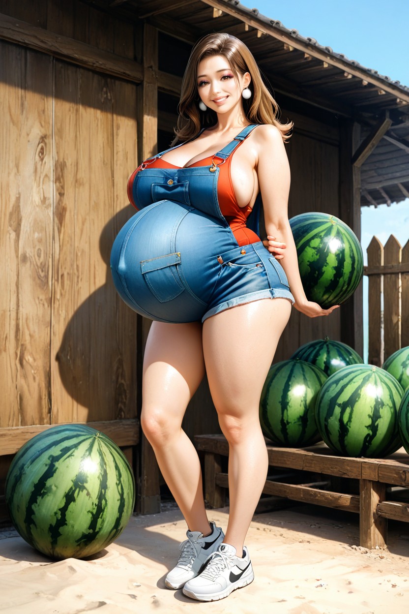 Sideboob, Holding Watermelon, Realistic Hentai IA
