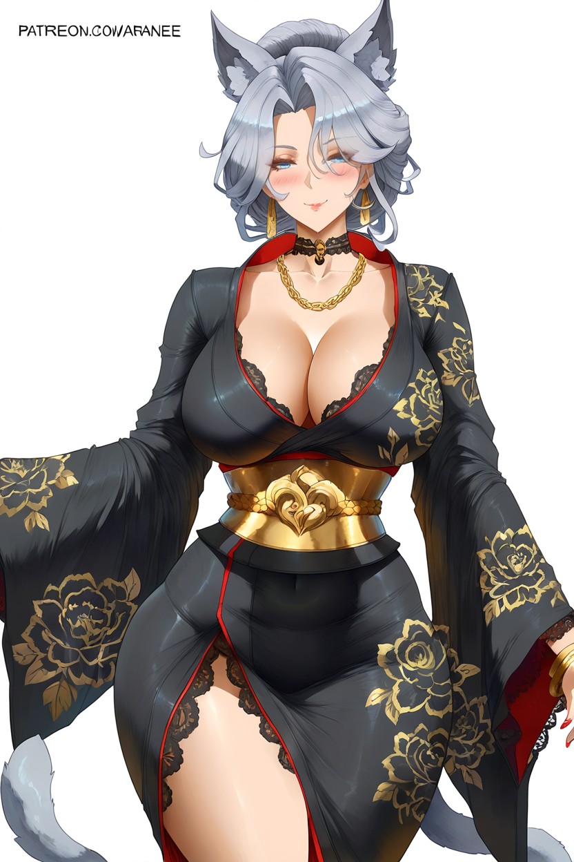 Oversized, White And Black Kimono, The Kimono Is Held Loosely By A Wide Hentai AI Porn