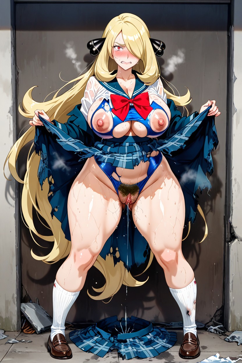 Red Bow, Snapped Wet Glossy Sailor Uniform, Tears Hentai AI Porn