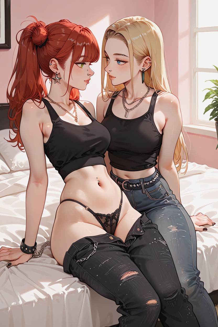 Wide Hips, Medium Breast, Bedroom With Pink Walls Plants Well Lit Window Hentai IA