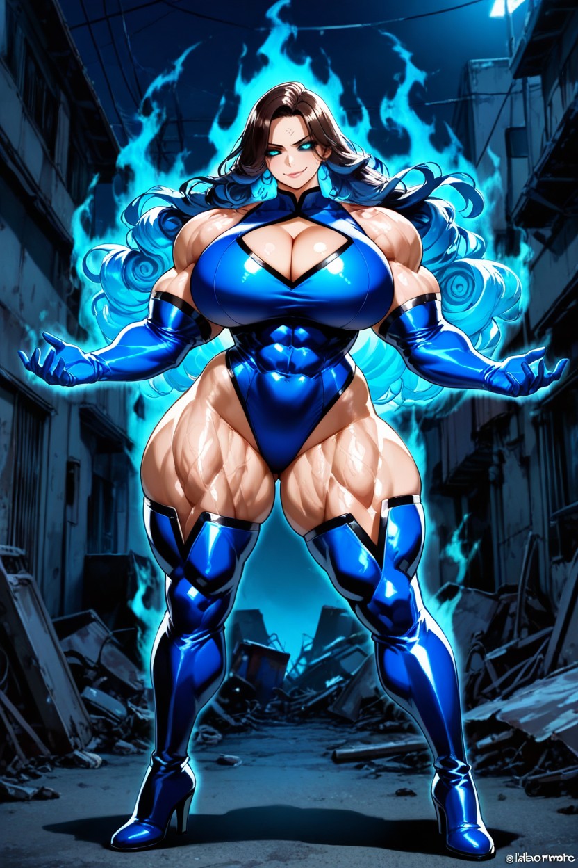 Rounded Breasts, Bright Blue Hair, Dichromatic Hair Hentai AI Porn