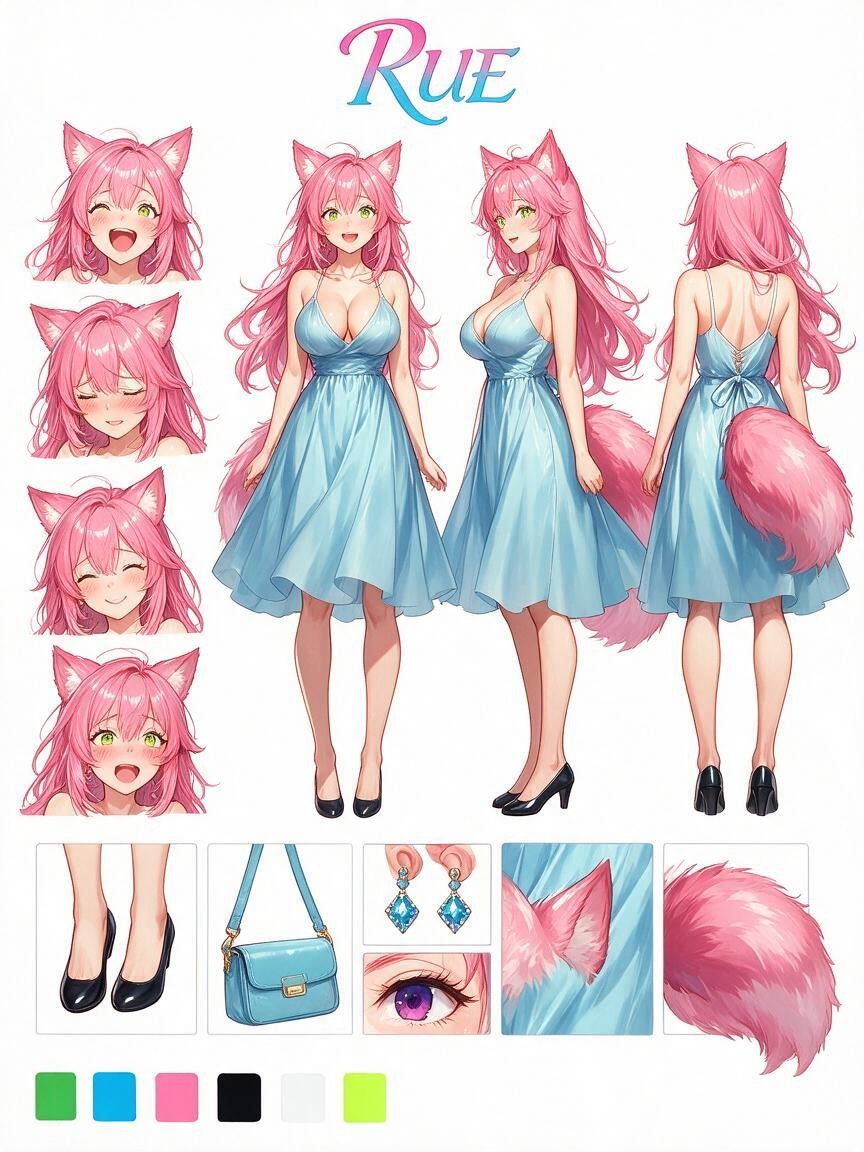 Black, Anime Character Reference Sheet, Side View Hentai AI Porn