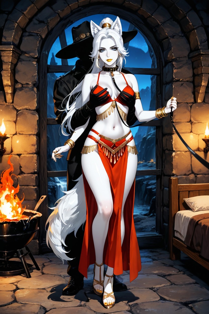Cave Home, Dark Makeup Detailed, Gold Lipstick Hentai AI Porn