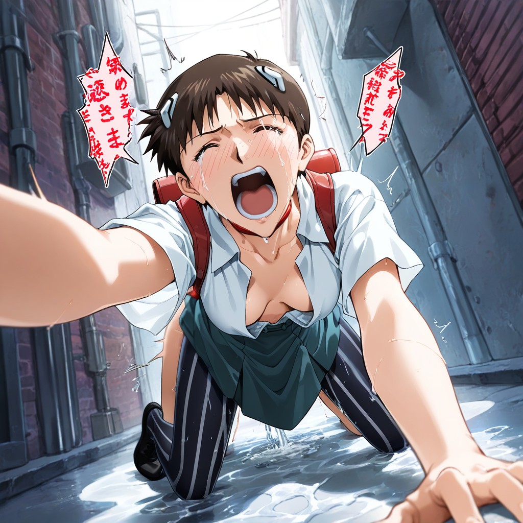 Skirt, Lying On Chest, Female Shinji Ikari Hentai AI Porn