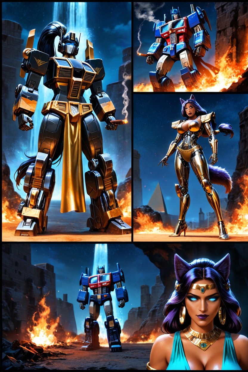 Comic Panel Optimus Prime From Transformers Holding The Female In Both Hands His Massive Metallic Body Stands Tall And Determined, Perfect Image, Optimus Prime From Transformers Holding K Resolution Detailed Hentai AI Porn