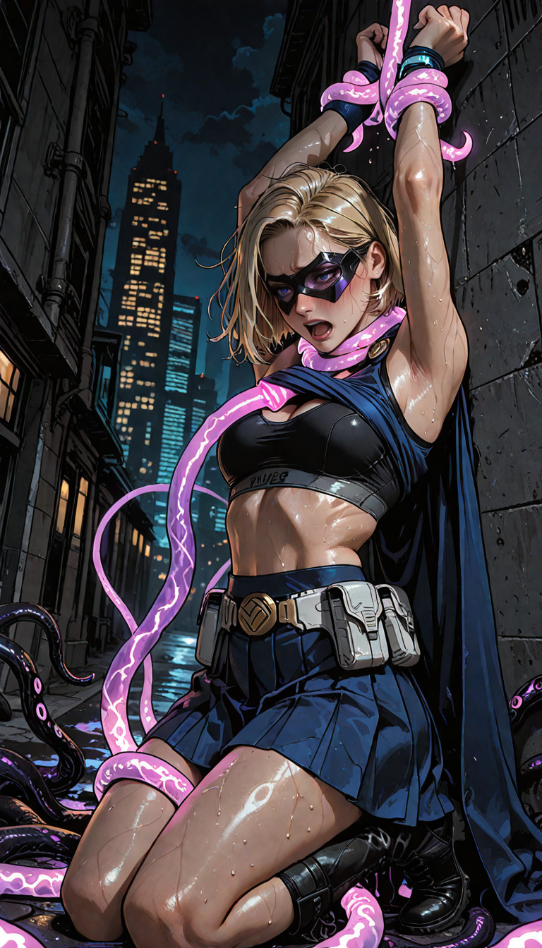 Purple Glowing Magical Ethereal Tentacles Wrapping Around Her Neck, Cinematic Lighting, Purple Glowing Magical Ethereal Tentacles Wrapping Around Her Waist Hentai AI Porn