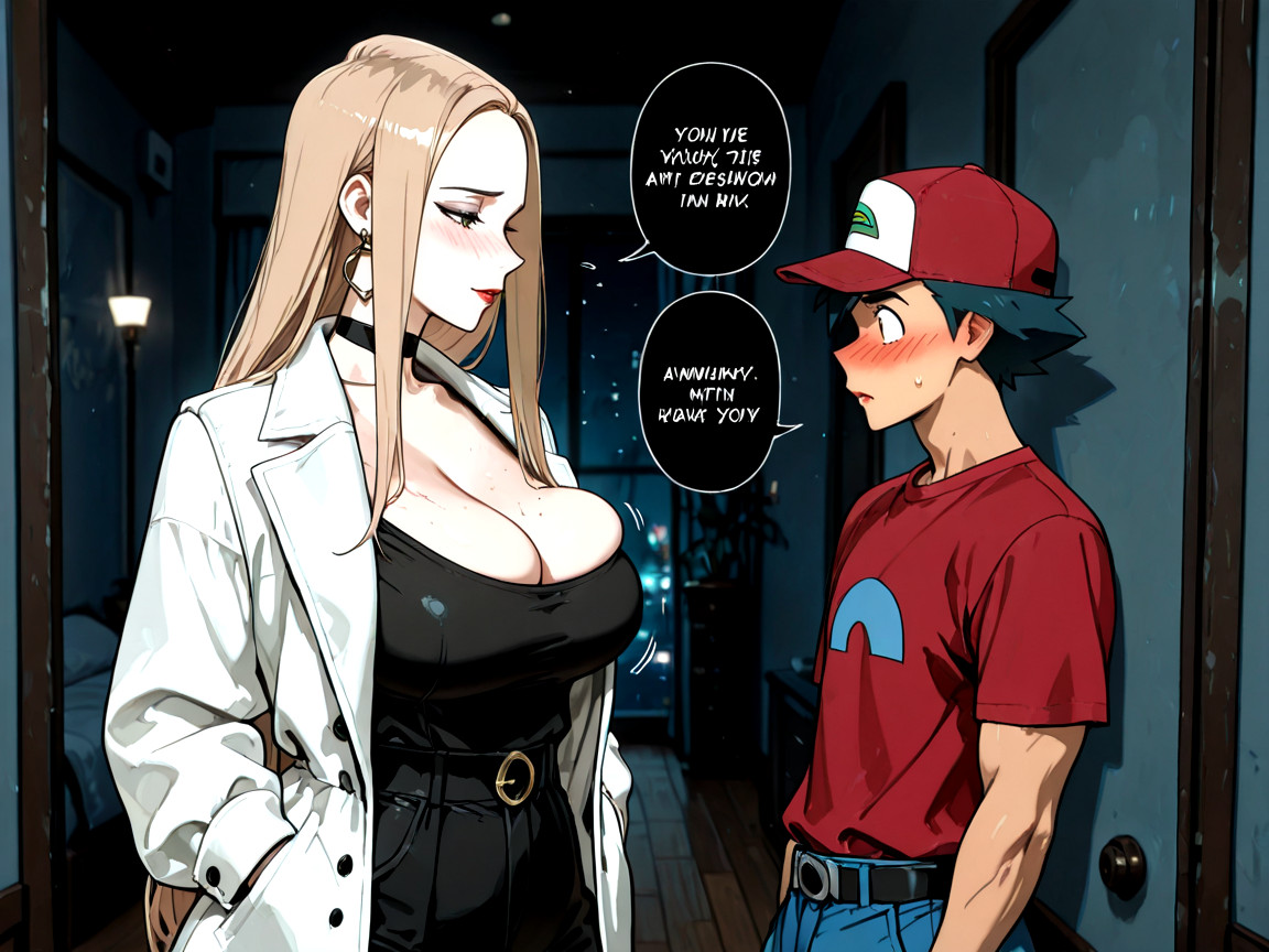 Tall Oleana From Pokemon Blonde Hair Red Lips, At Night, Shy Nerd And Confident Tall Milf 헨타이 AI 야짤