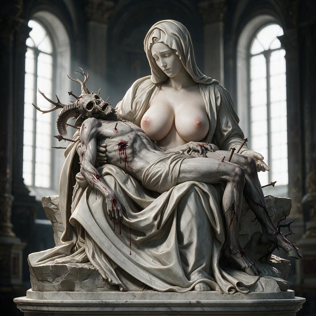 With Every Fold And Wrinkle Create Deep Shadow And Form, Breast Expansion, Its Has With Skull Head With Large Curved Ram-horns And Antlers Hentai AI Porn