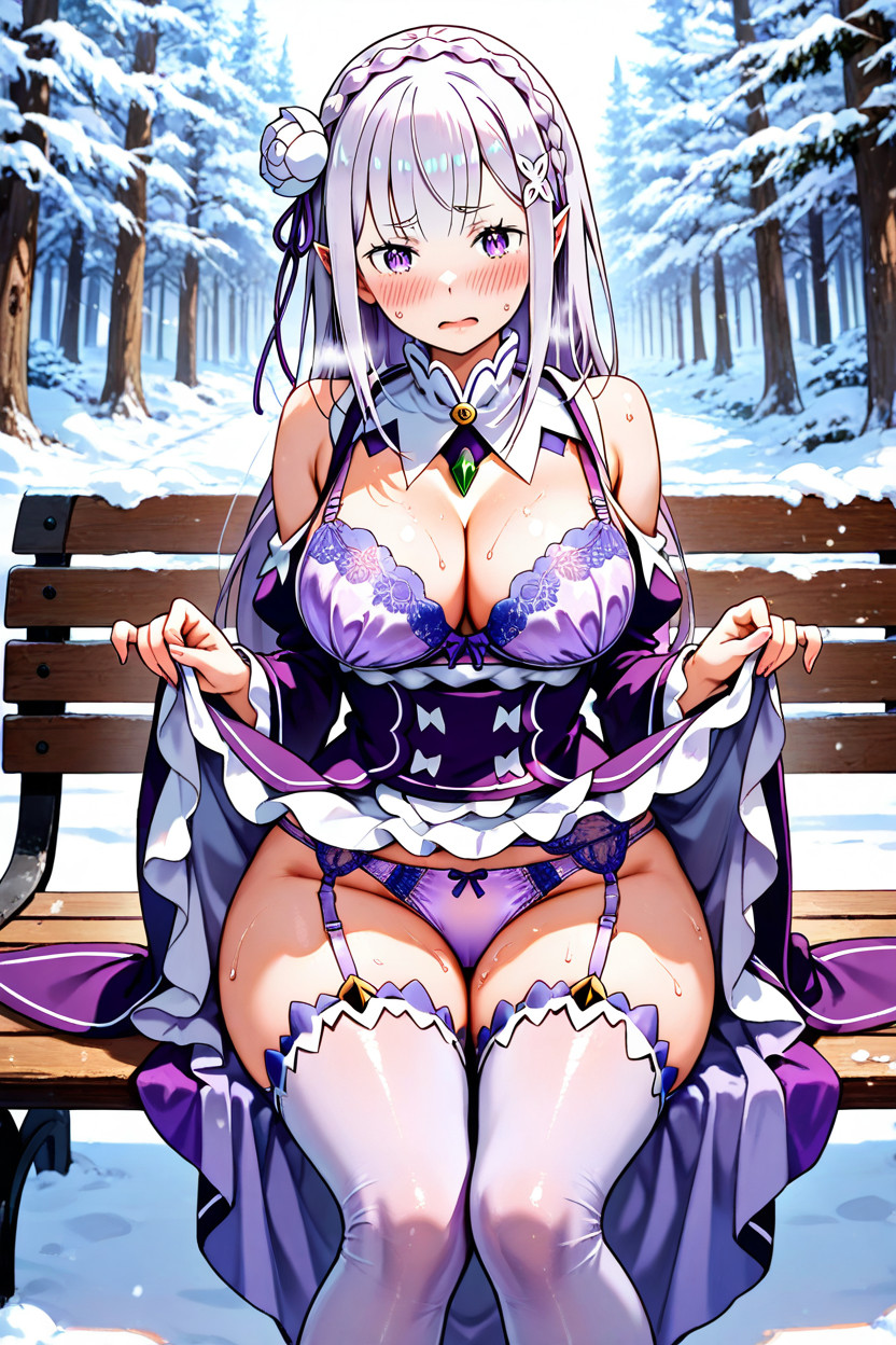 Upskirt, White Trees, Furrowed Brows Hentai AI Porn