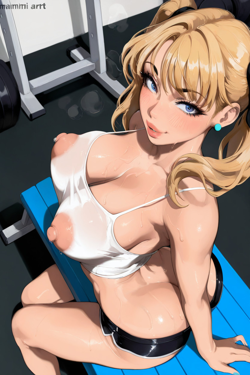 Tight Body, Kajinman Art, Tight White Spaghetti Strap Crop Top Hentai AI Porn