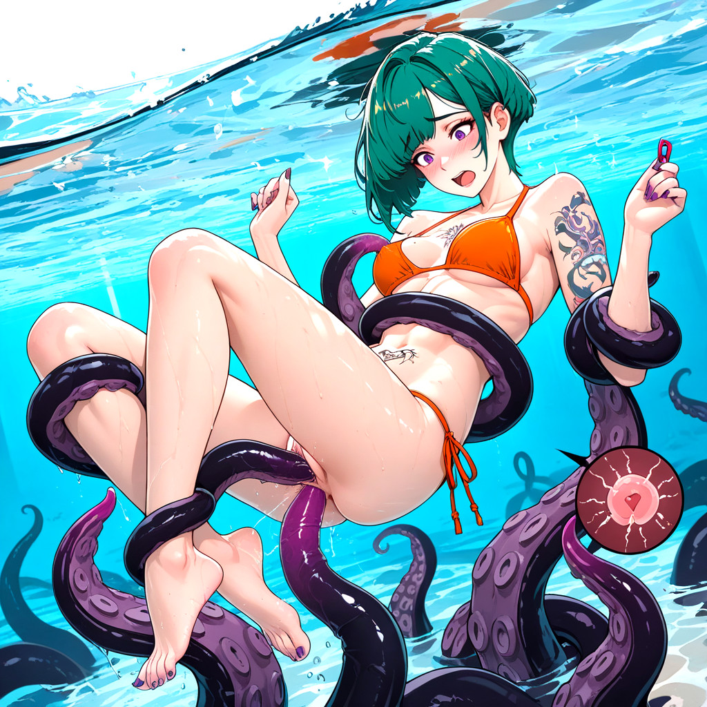 Wispy Bangs, Highly Aroused, Tentacles Emerging From Sea Hentai IA