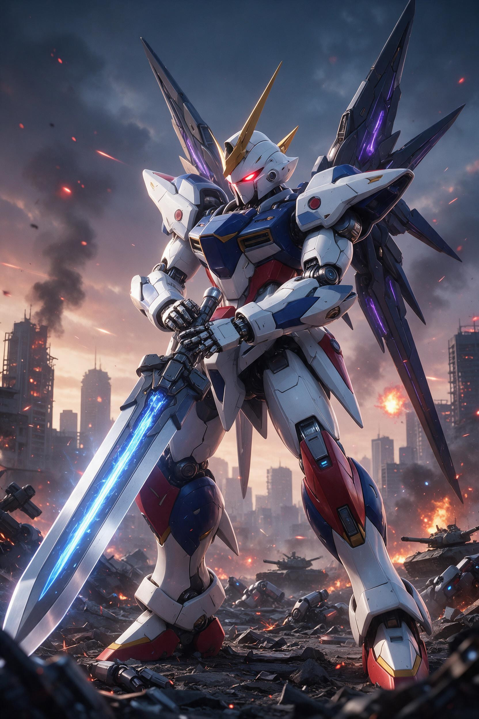 K Resolution, Gripping A Massive Weapon Mecha Design & Colors The Robot Features An Angular Head With A Sharp, Deep Navy-blue Accents On The Chest And Shoulders Hentai IA