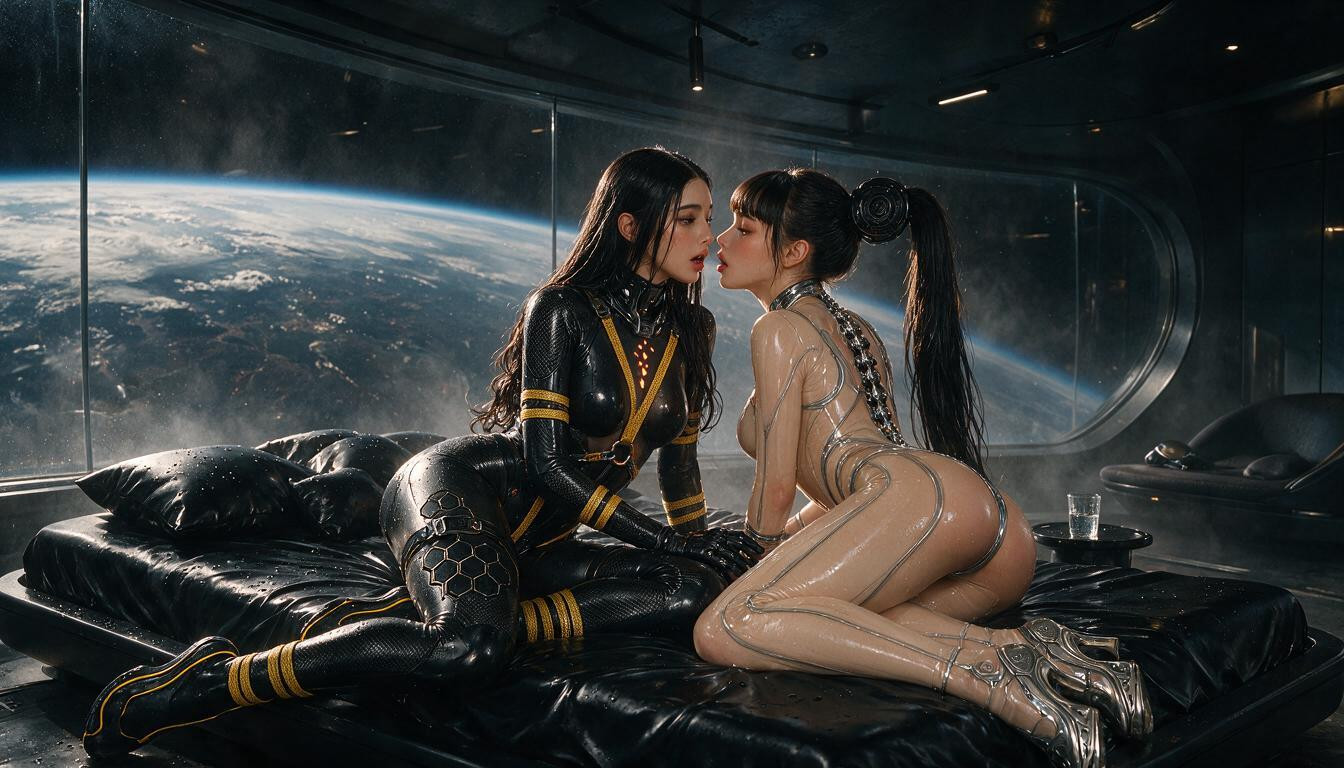 Arms, Massive Eyes And Asian Idol Facial Features With Red Tinted Lips Eve Has An Athletic Body With Long Legs Eve Is Fully Clothed In An Elegant, Touching Each Other And Almost Kissing Tachy And Eve's Outfit And Skin Are Extremely Wet And Shiny With Oil Tachy And Eve's Facial Expressions Are One Of Being Shy Hentai IA