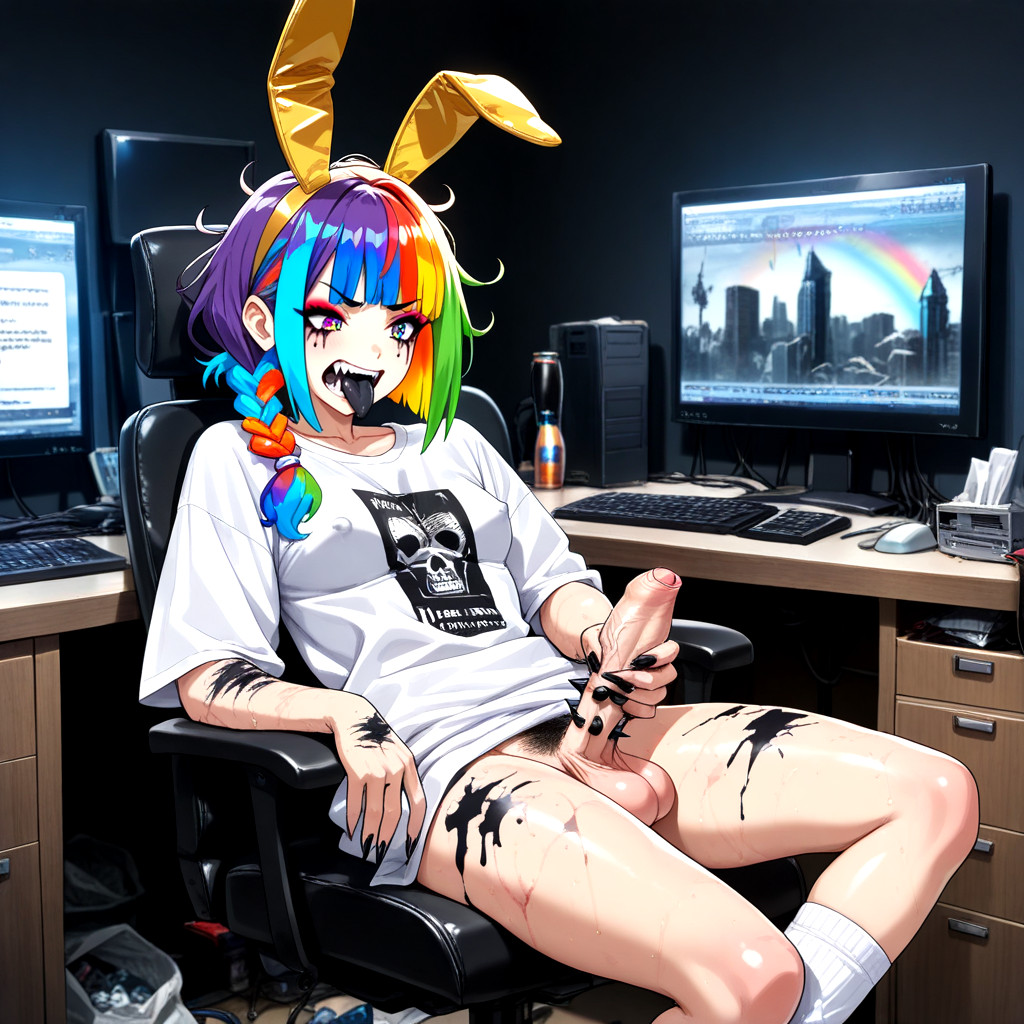 Rainbow Hair, Coupe Pixie, Sharp Teeth Porno IA Hentai
