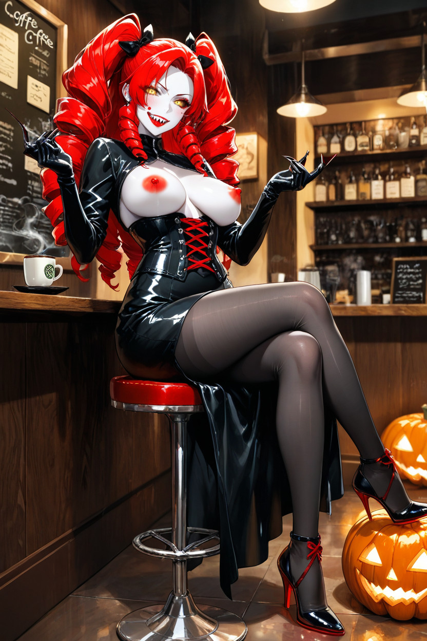 Cinematic Lighting, And A Tattered And Torn Black Dress, Bright Red Hair In Two Drill Hair Porno IA Hentai