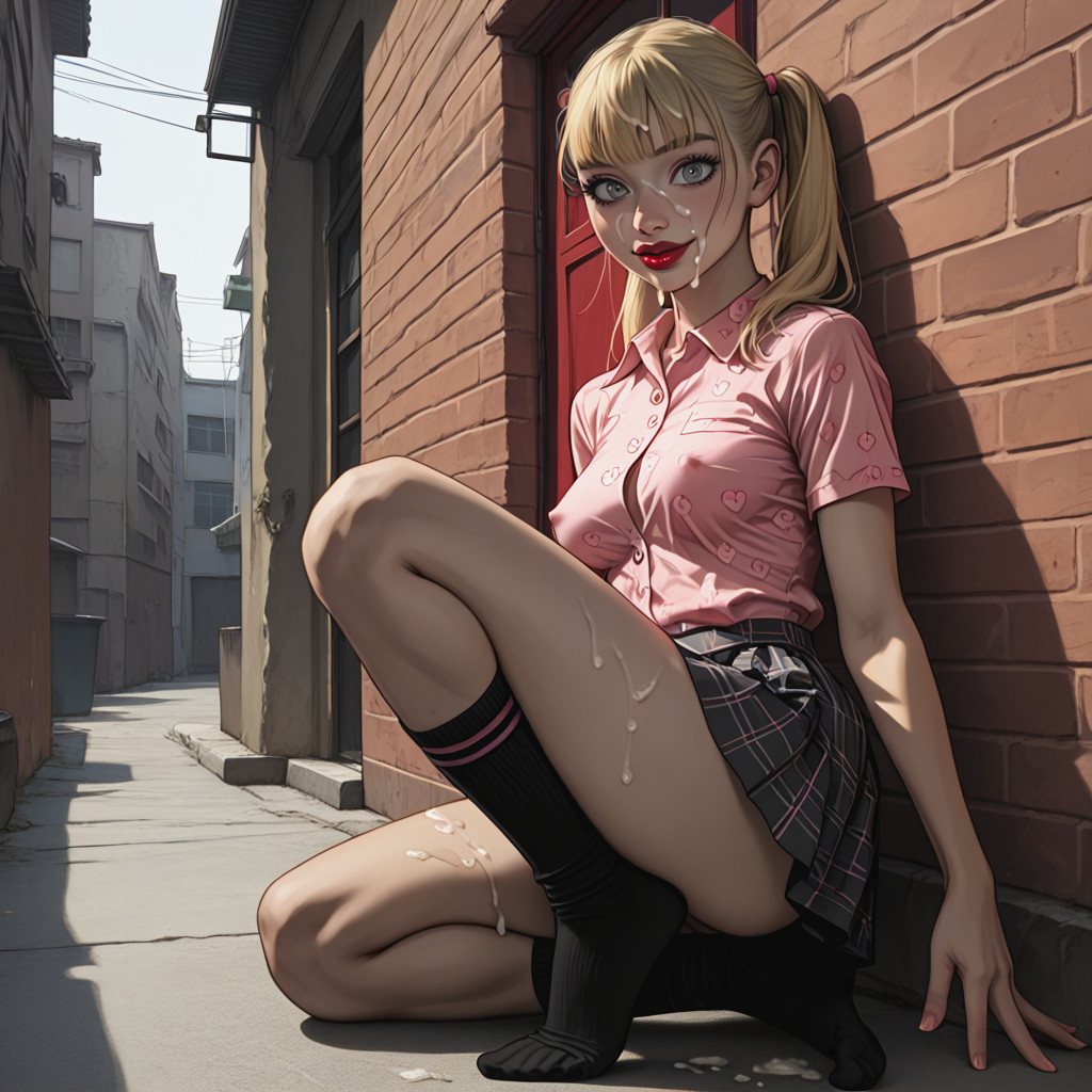 Dark Red Lipstick, Buttons, Cum On Face Hentai AI Porn