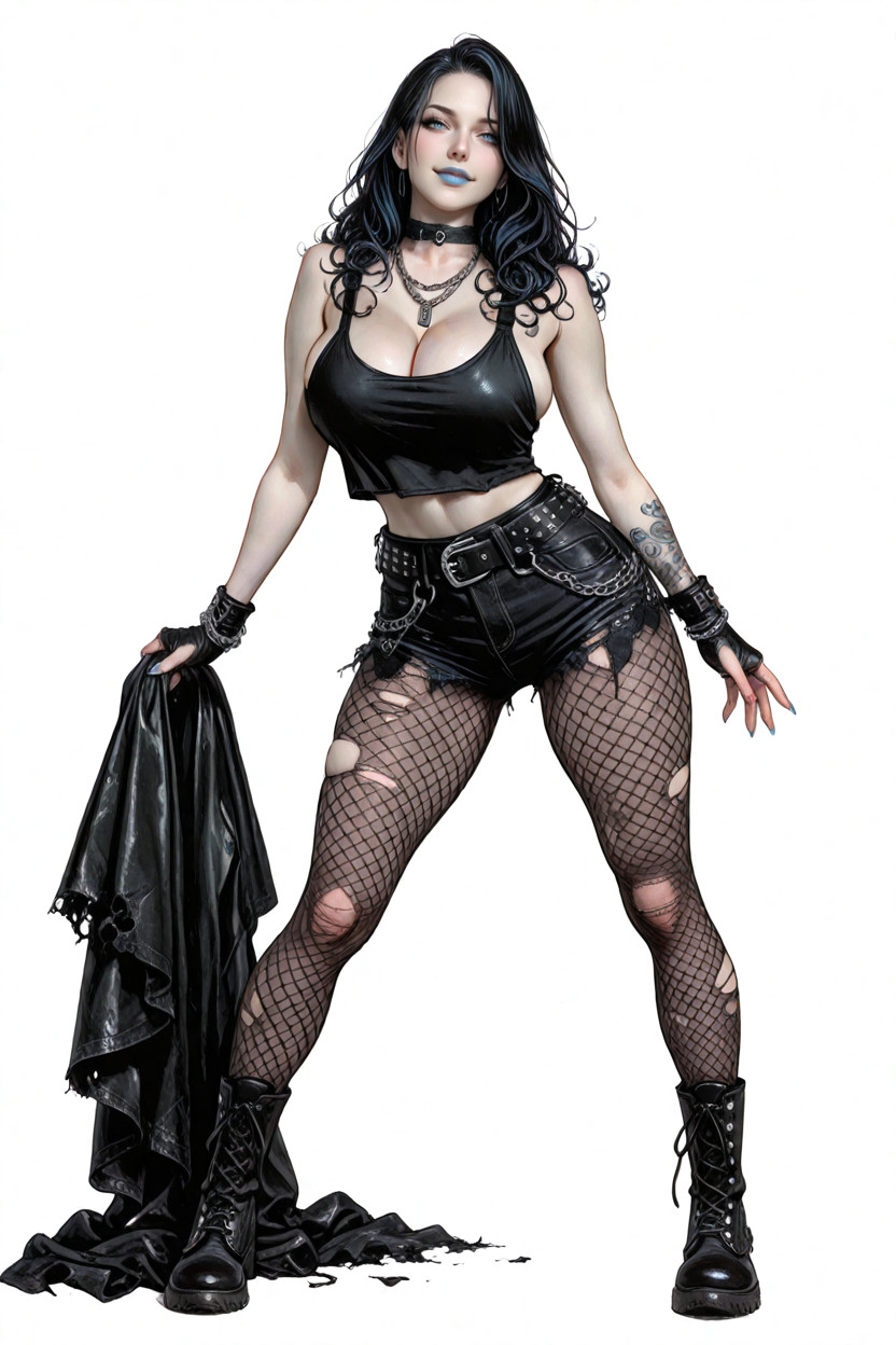 Low-rise Waist, Decorative Silver Chains Hanging From The Belt Loops, Pale Skin Hentai AI Porn